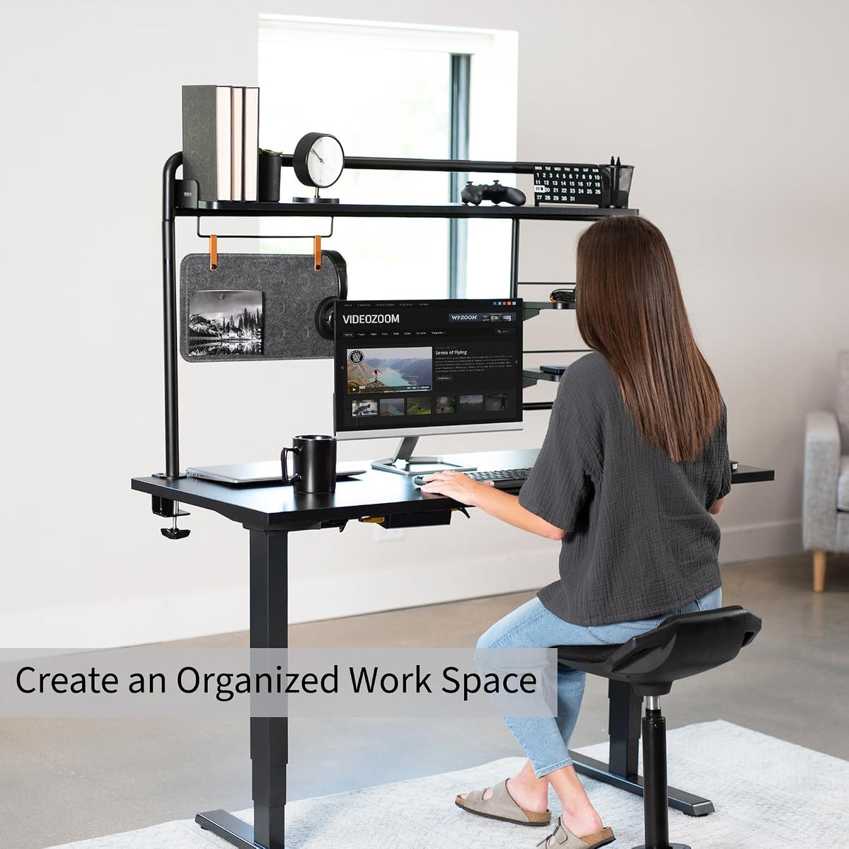 VIVO Black Clamp-on 50 inch Desktop Shelving System, DESK-SHELF55A