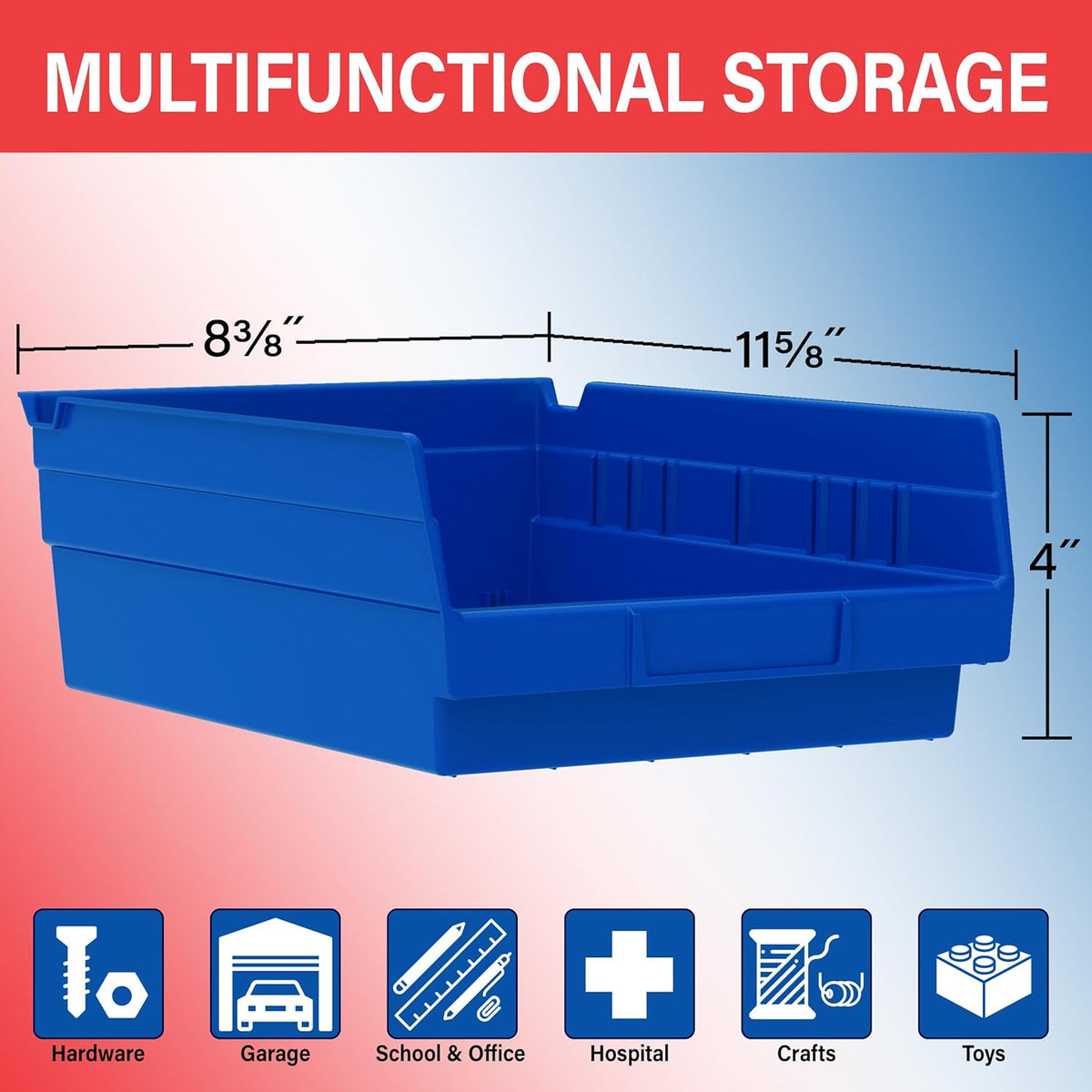 Akro-Mils 30150 Heavy Duty Plastic Shelf Bins, 12"x 8"x 4", Gr...