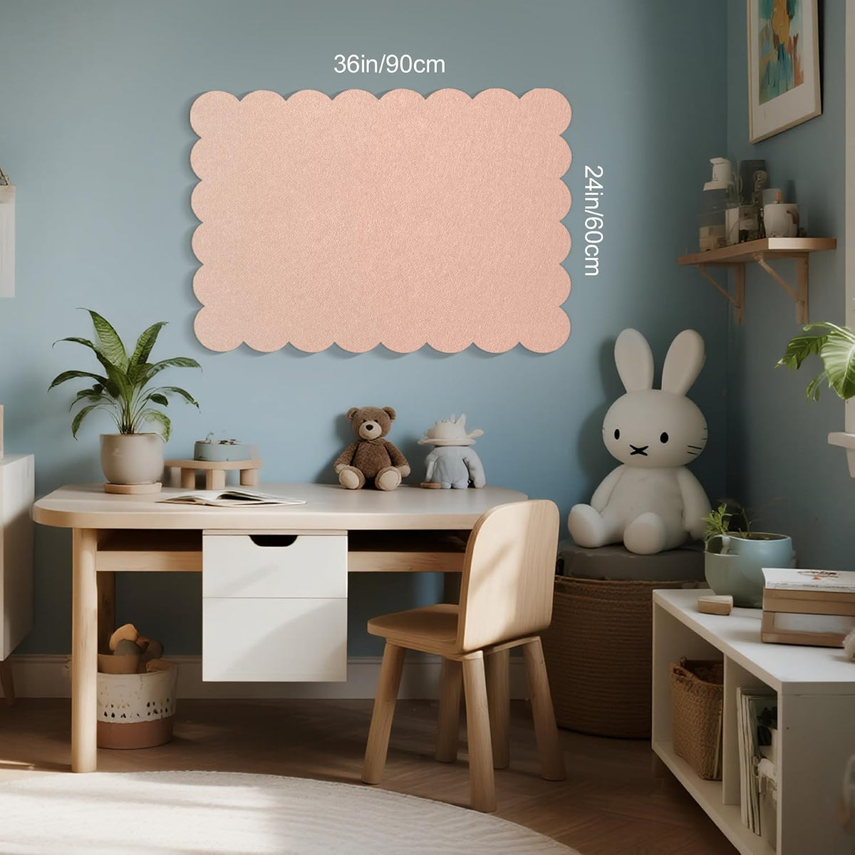Scalloped Bulletin Board 36x24 inches, Decorative Felt Pin Board for Wall