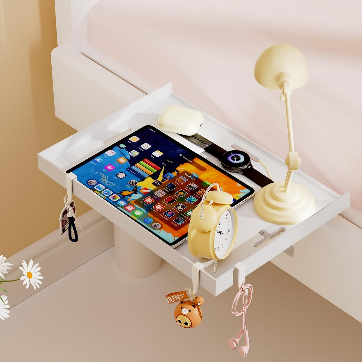 Foldable Bedside Shelf, Metal Clip-On Bed Tray Table for Bunk Bed & Dorm ...