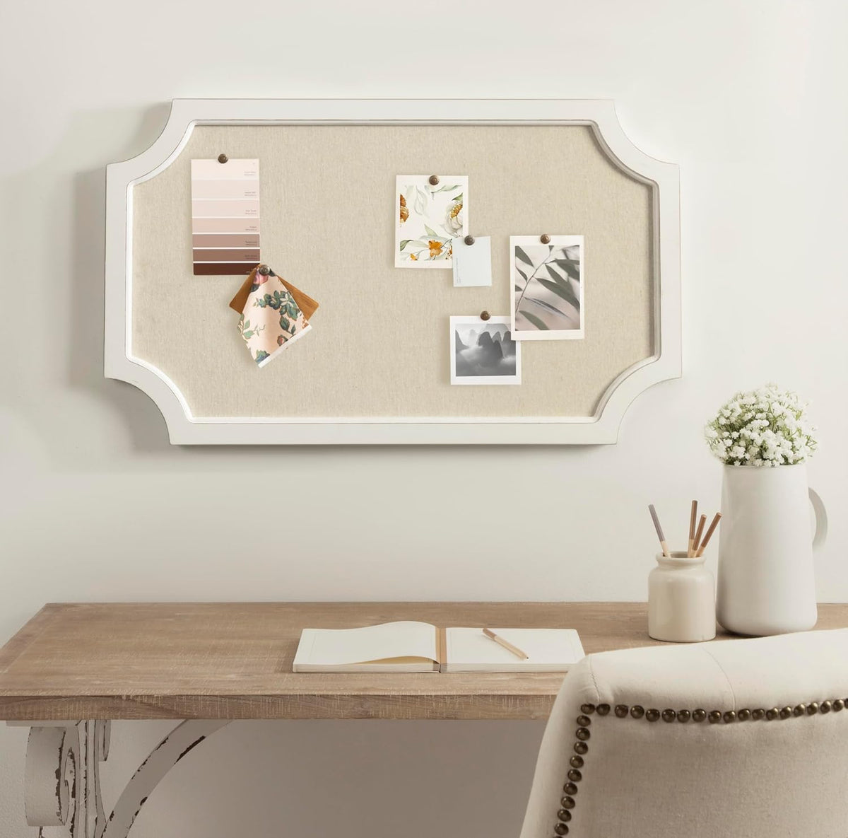 Hogan Framed Scalloped Decorative Wall Pinboard; White; 18 x 30; Rustic Moder...