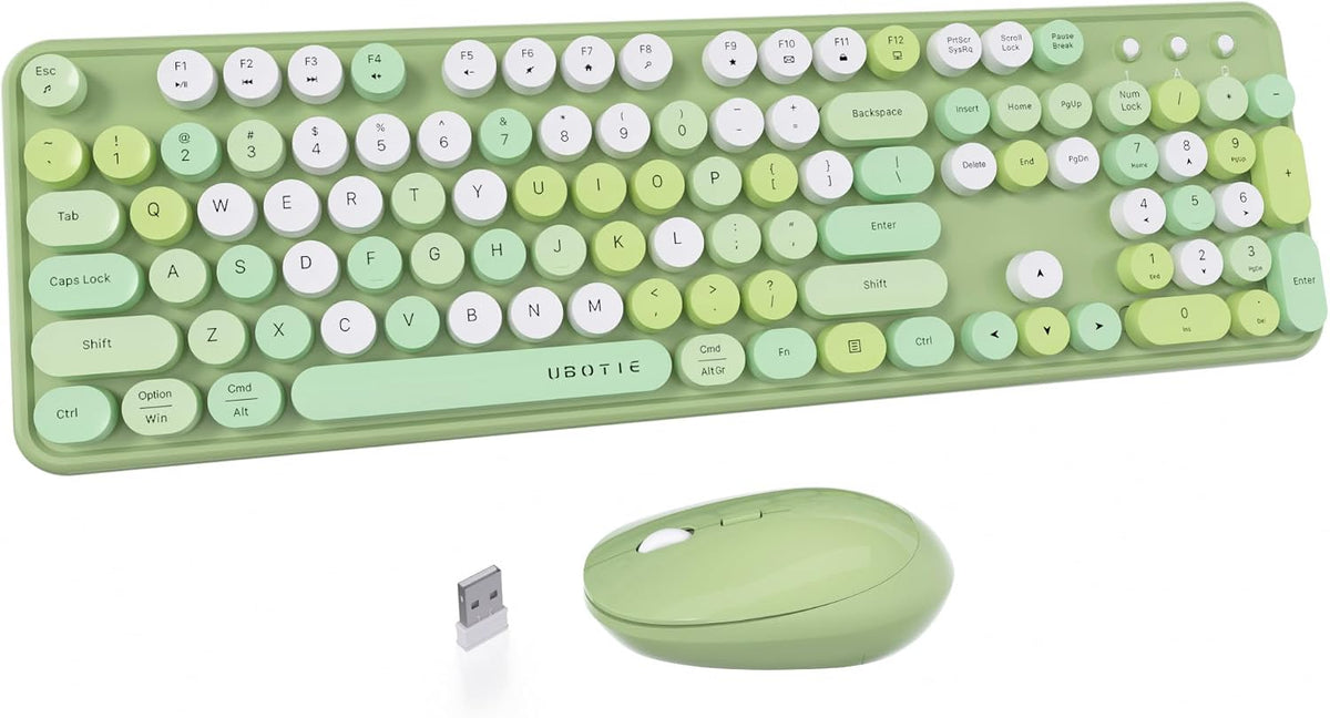 UBOTIE Colorful Wireless Keyboard and Mouse Combo (Green-Colorful)