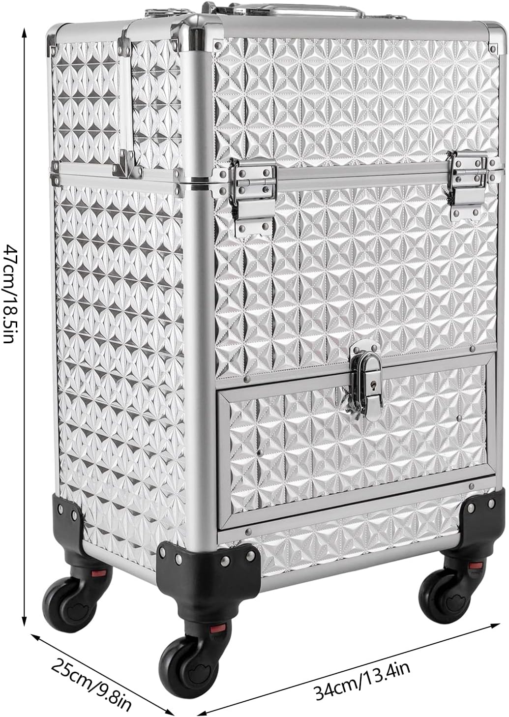Professional Rolling Makeup Train Case - Heavy Duty Aluminum Alloy Beauty Org...
