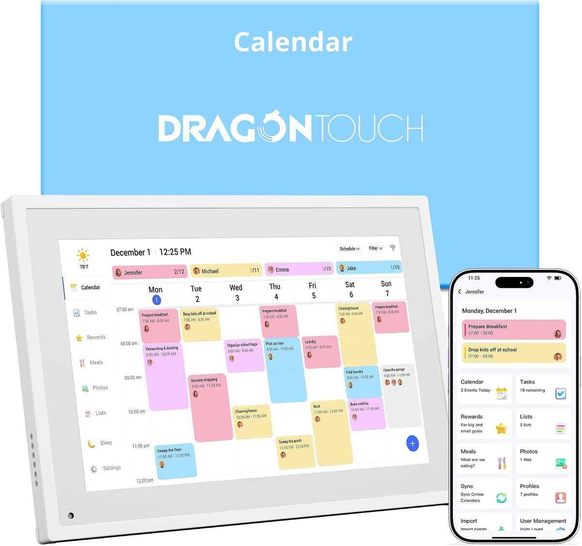 Dragon Touch 10.1 inch Digital Calendar Chore Chart – Interactive Touchscreen...