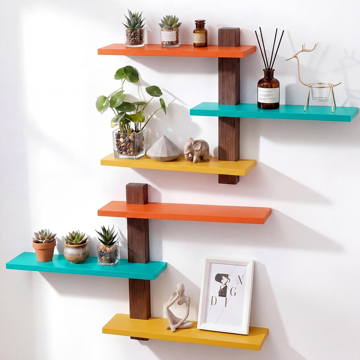 Pinkunn 2 Pack Floating Wall Shelf Mid Century Decor, Mid Century, 3 Tier