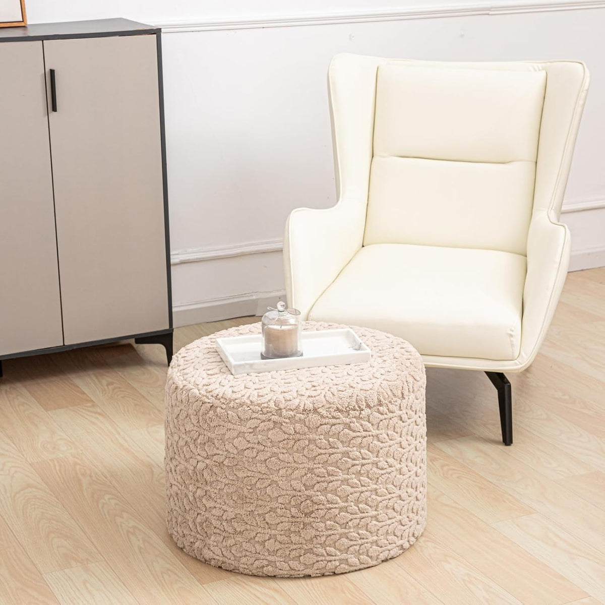 Poofieotto Pouf Ottoman Footstool 20x20x14In Couch Footrest Light Coffee