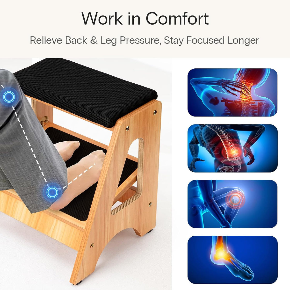 StrongTek Under Desk Foot Stool, 4 Heights, Removable Cushion, 300 lb