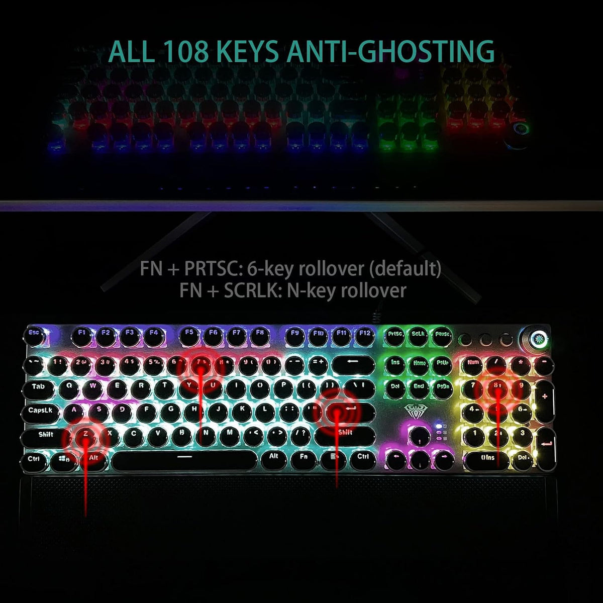 AULA F2088 Typewriter Style Mechanical Gaming Keyboard Wired, 104 Keys