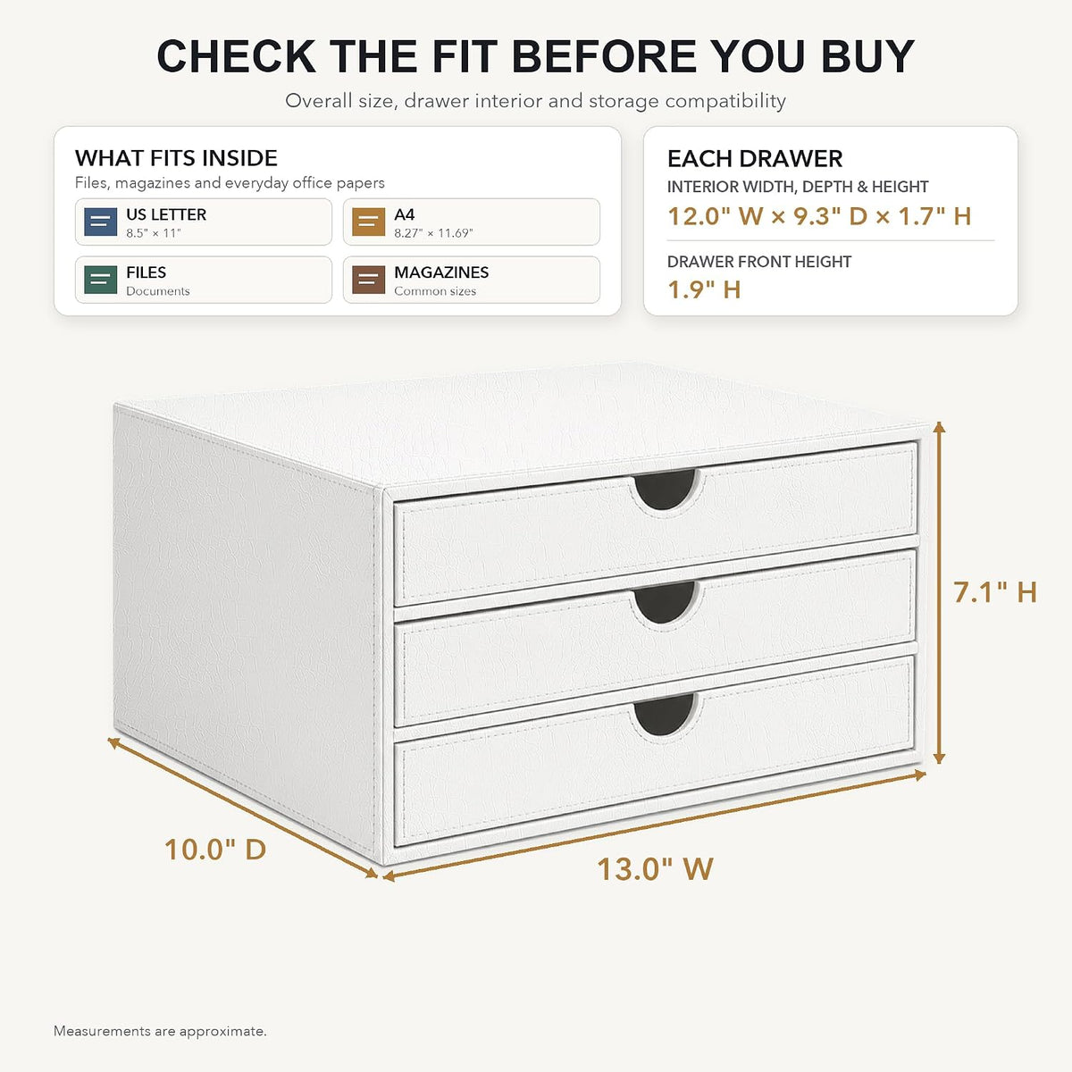 UnionBasic Document Organizer, 3-Drawer File Cabinet Document Storage Box, Of...