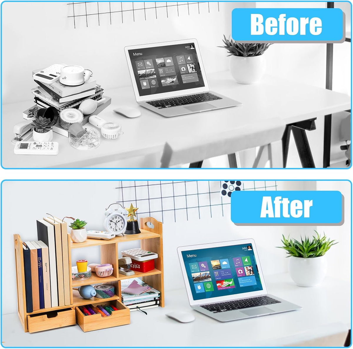 Eorbow Bamboo Desktop Bookshelf, Expandable Counter Bookcase, Storage Shelves...