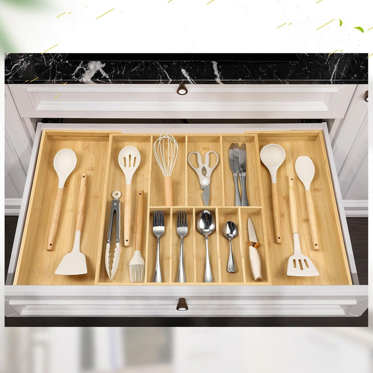 Fabsome Silverware Organizer for Cabinet Drawer, Expandable from 16.7'