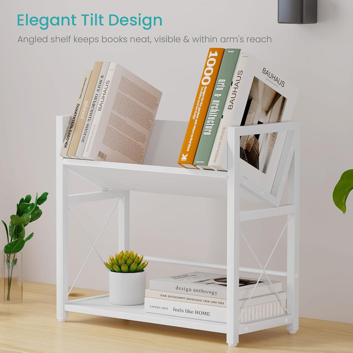 ELITEROO Desktop Bookshelf Organizer, 2 Tier Wood Desk Shelf for Tabletop Sto...