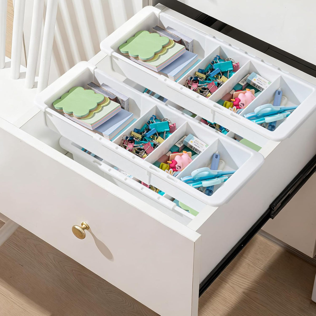 Expandable Deep Drawer Organizer Bins for Desk, White, 5 Pcs