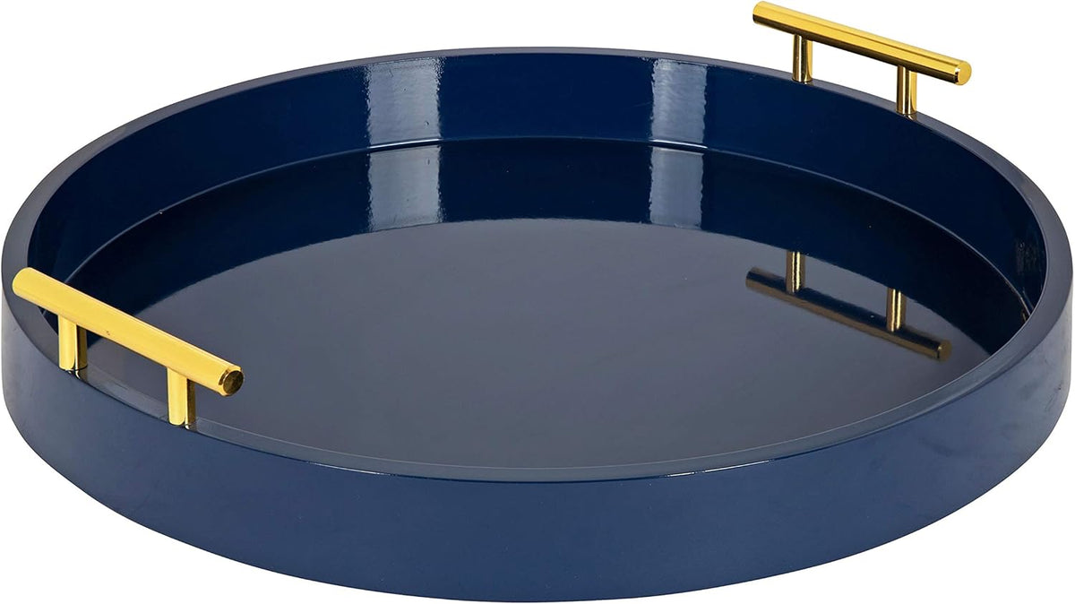 Kate and Laurel Lipton Modern Round Tray, 15.5" Diameter, Navy Blue and ...