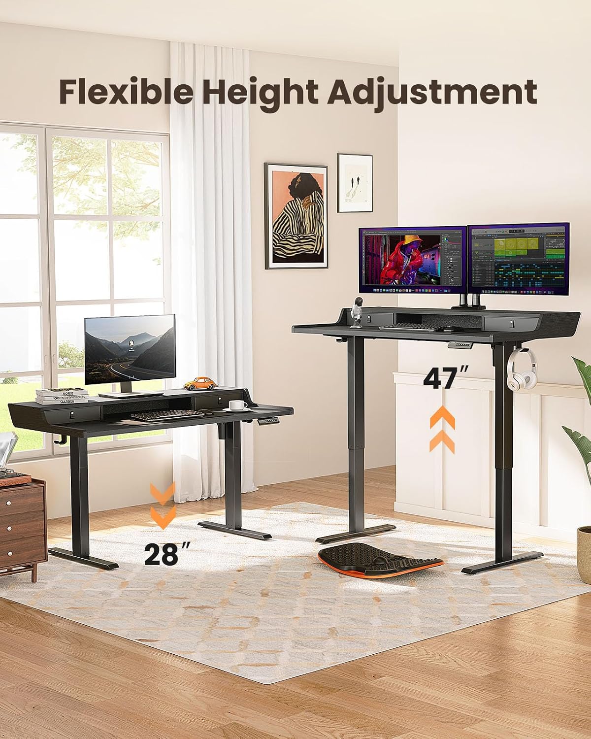 ErGear Electric Standing Desk with Drawers, 55″ x 28″ Gaming Table Compatible...