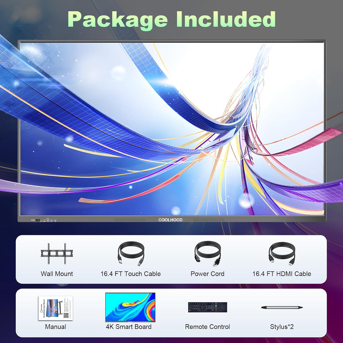 COOLHOOD 65" Smart Board, 4K UHD Touchscreen Interactive Digital Whitebo...