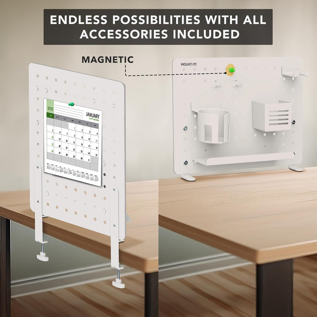Mount-It! Clamp-On Desk Pegboard Organizer, White