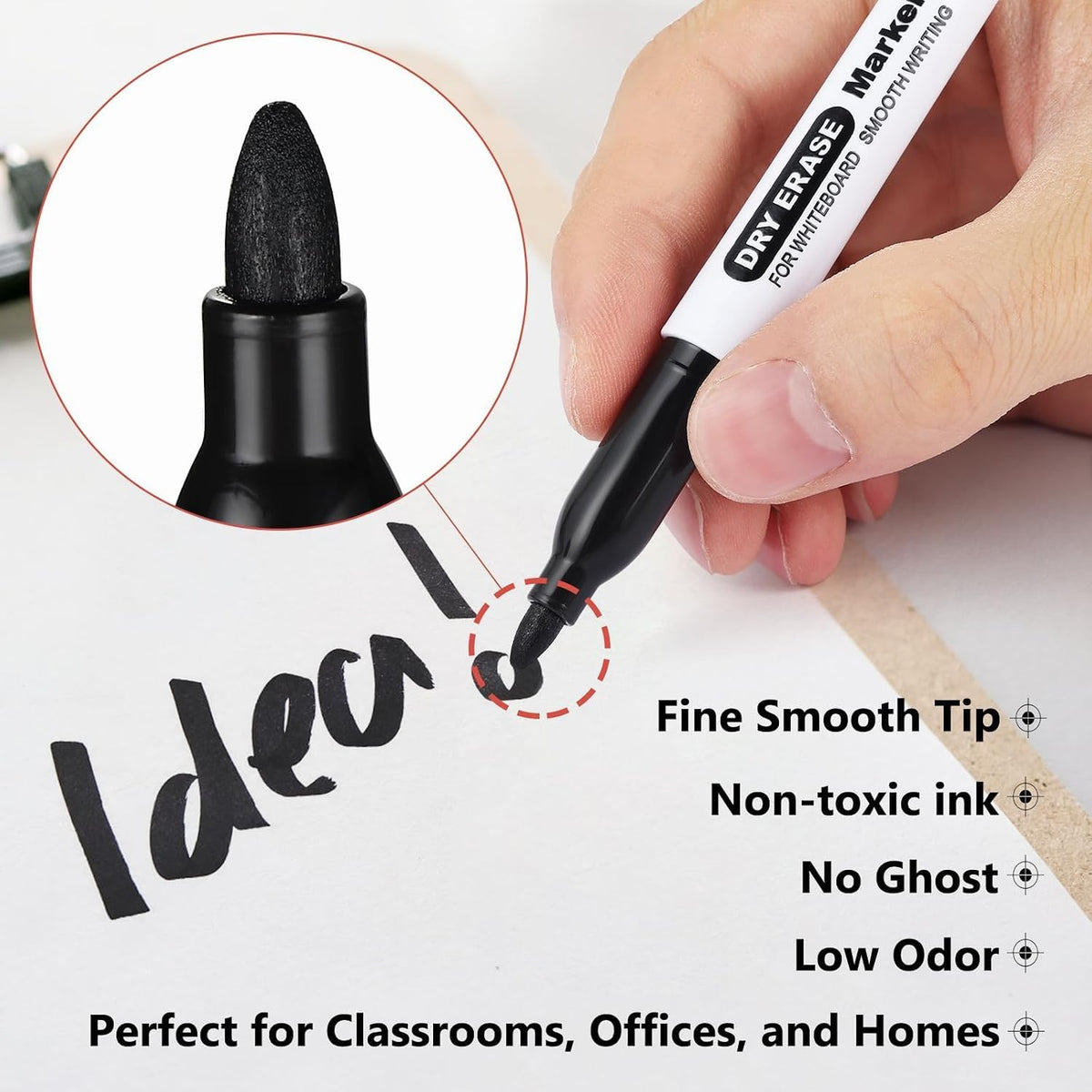 SFAIH Black Dry Erase Markers Fine Tip, 100 Pack, 1-2mm Line, Low Odor