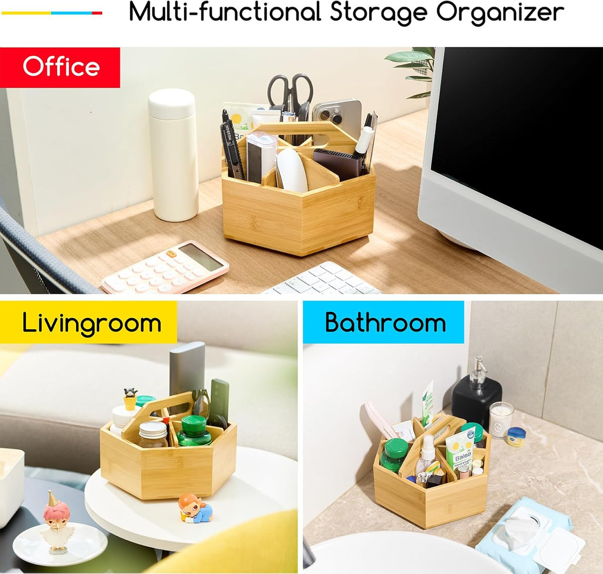 MEEDEN Rotating Art Supply Organizer: Bamboo Pen & Pencil Holder for Desk