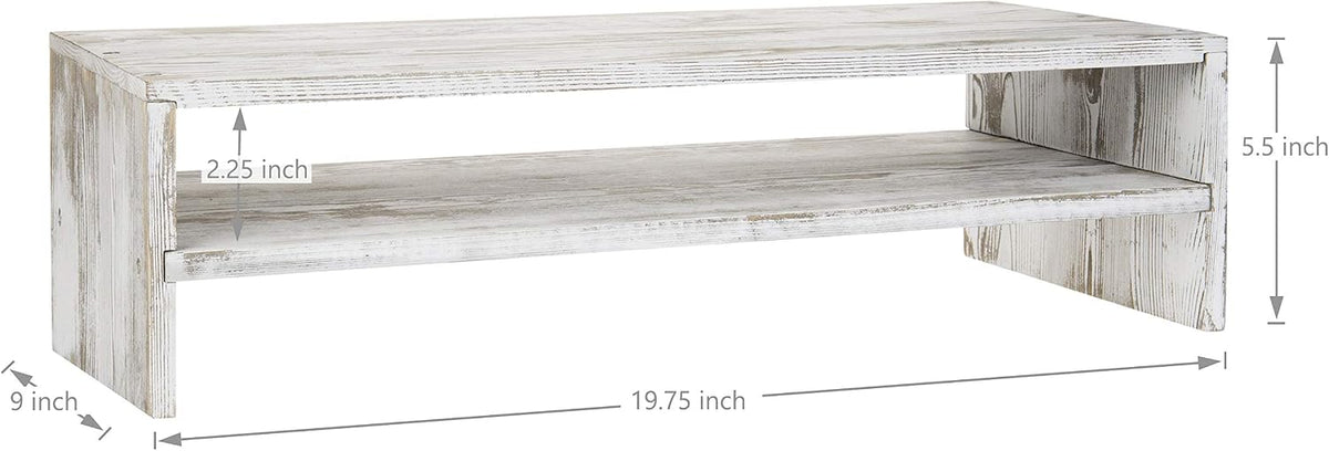MyGift Whitewashed Wood Monitor Stand, 2 Tier Computer Desk Riser Shelf