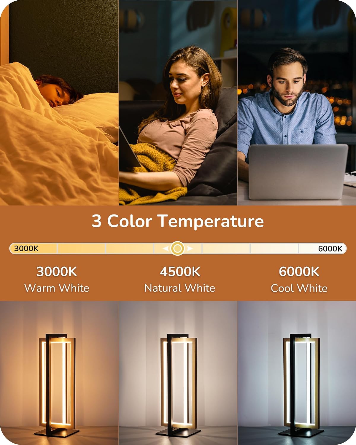 EDISHINE LED Table Lamp Set of 2, Modern Dimmable Nightstand Lamps, Gold