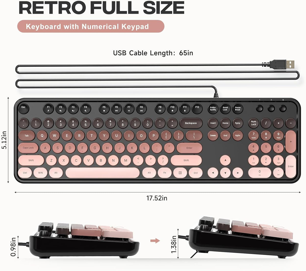 Dilter Wired Computer Keyboard, Full-Size USB Keyboard with Round Keycaps &am...
