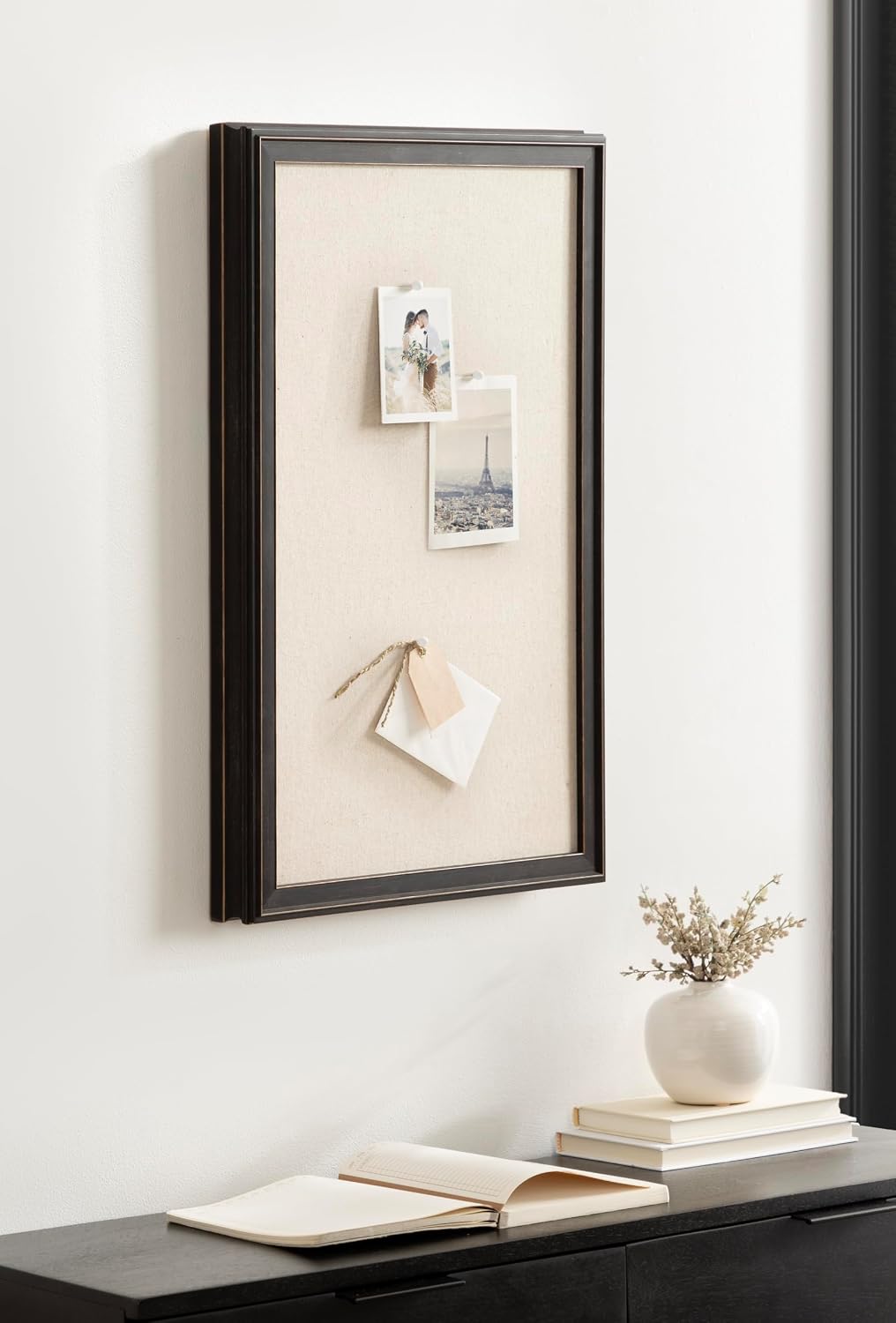Kate and Laurel Oakhurst Rectangle Framed Linen Fabric Pinboard, 15 x 24, Bla...