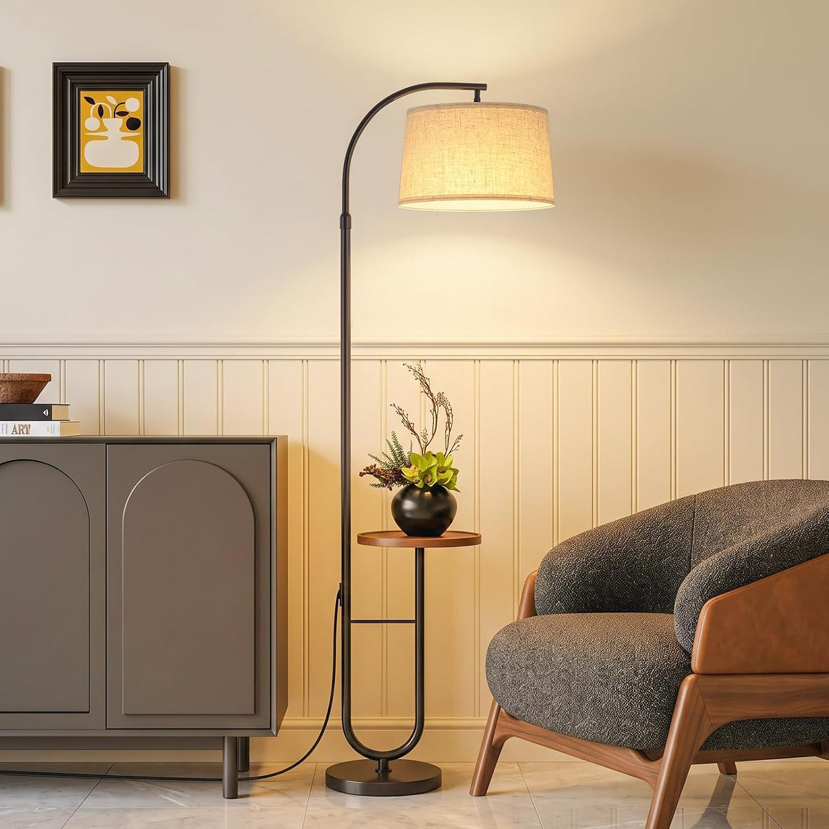 Modern Arc Floor Lamp for Living Room,Adjustable Height,3-Color Bulb