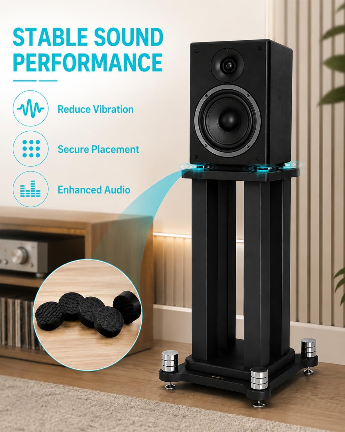 19.6" Bookshelf Speaker Stands Pair, 110 lb Capacity, for Studio Monitors