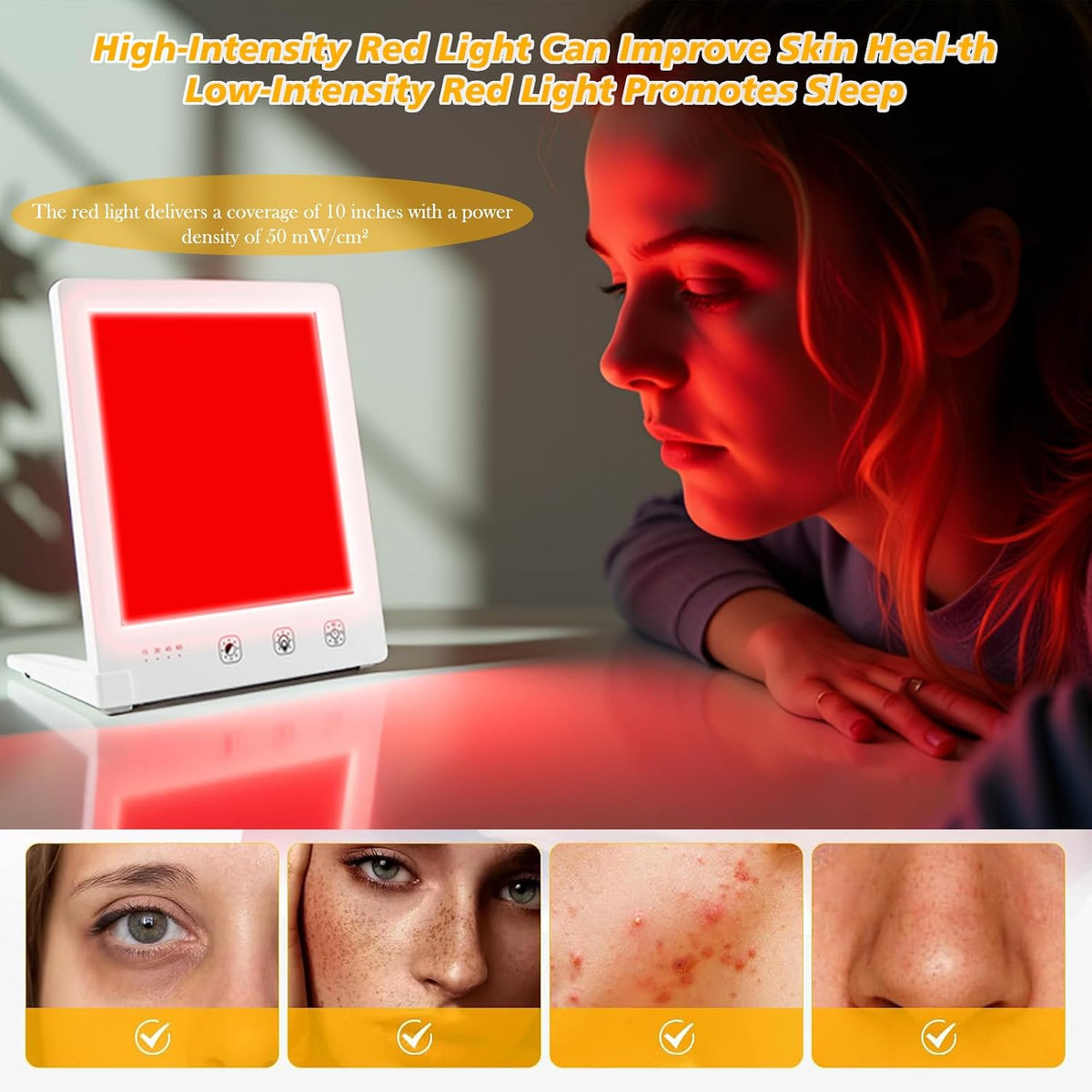 Sun Light Therapy Lamp, 10000 Lux & Red Light for Face, UV-Free