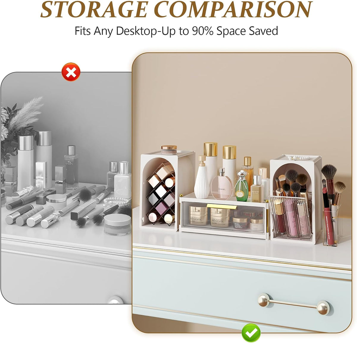 FOLLOWIN Compact Makeup Organizer Set, Makeup Brush Organizer