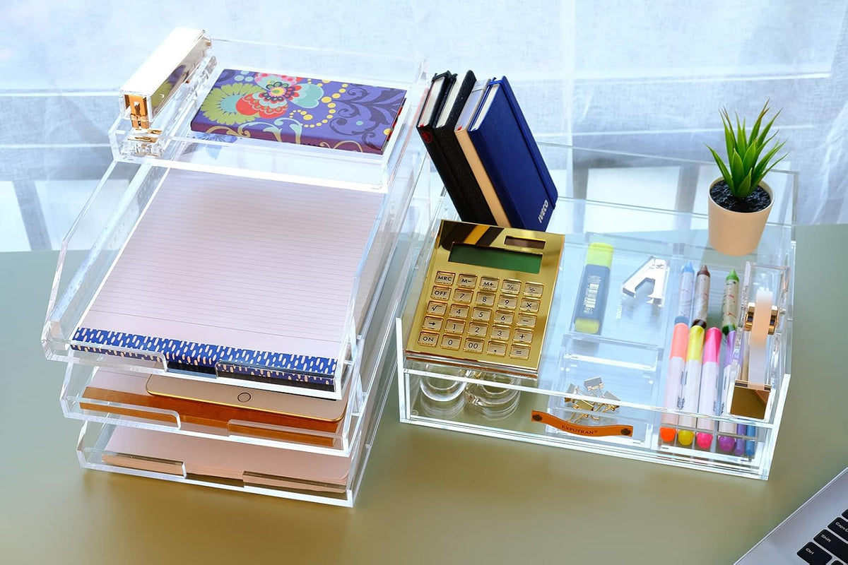 Clear Acrylic Desk Organizer for Office or Home Desk Drawer Dividers, Makeup ...