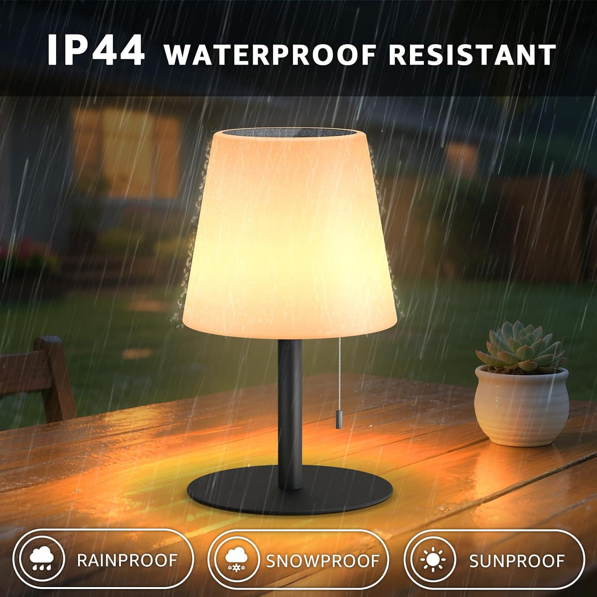 Solar Table Lamp Outdoor, Rechargeable Cordless Patio Lamp with RGB Light