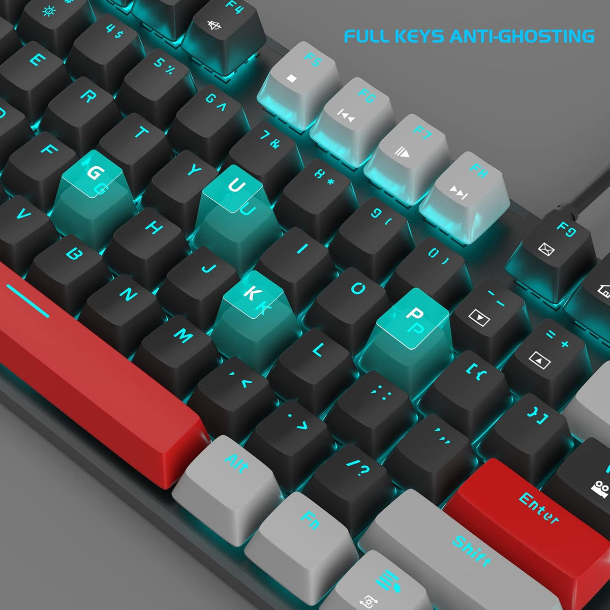 MageGee Mechanical Gaming Keyboard, 104 Keys Blue Backlit Keyboards with Red ...