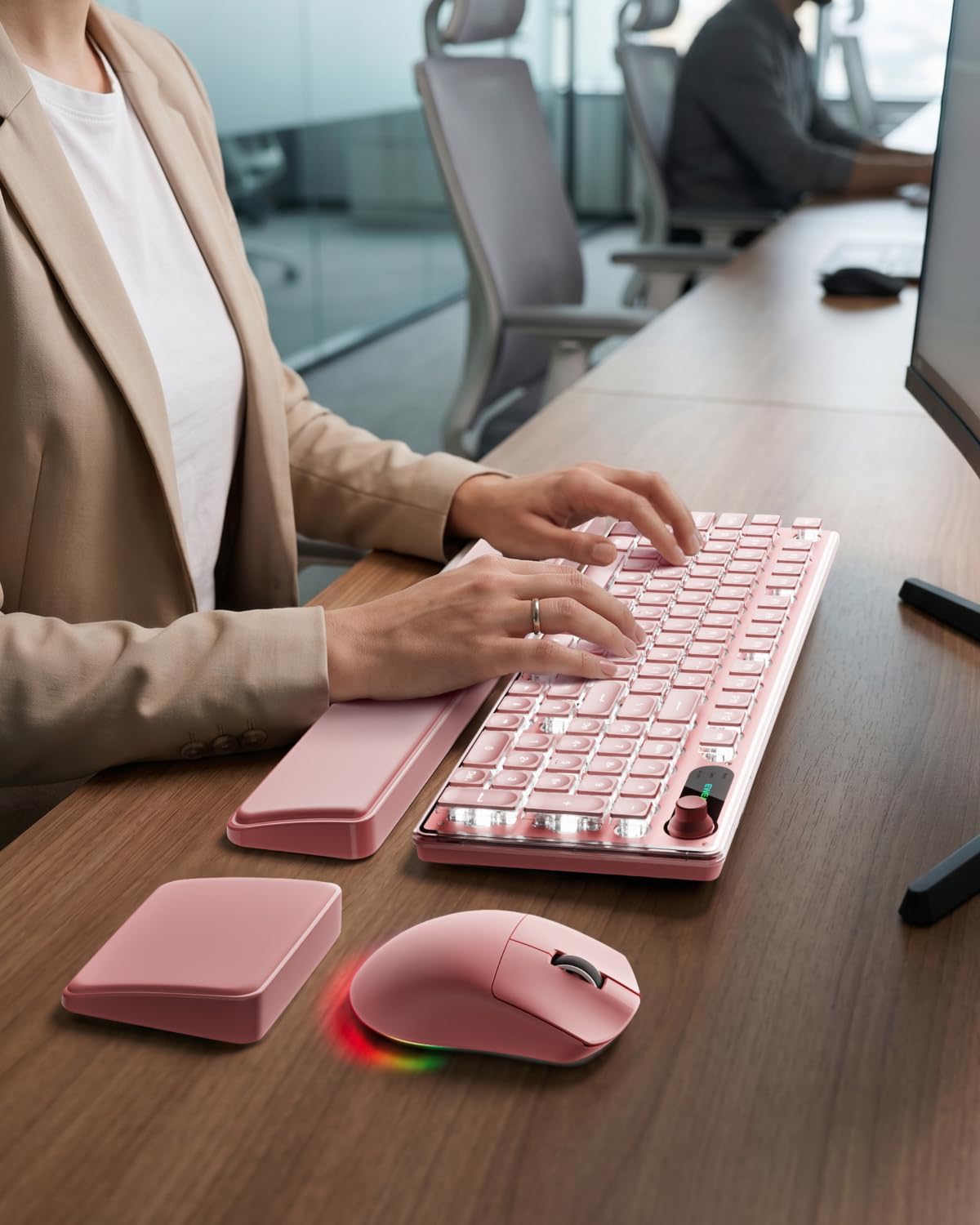 EWEADN V98 Wireless Keyboard and Mouse Combo with Dual Wrist Rest, Pink