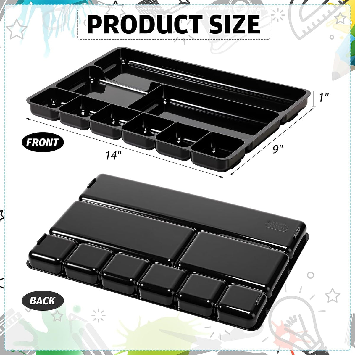 Junkin 4 Pcs Desk Drawer Organizer Tray 14" x 9" x 1",Black