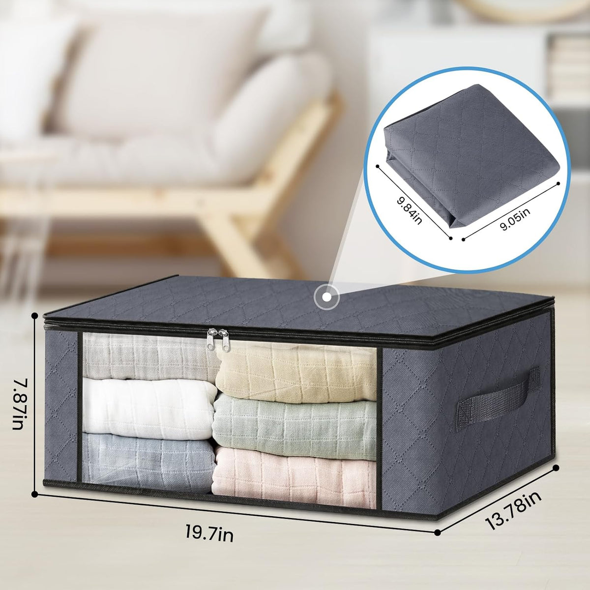 HomeHacks 8-Pack Clothes Organizer Storage Bags, 35L Storage Bins, Gray