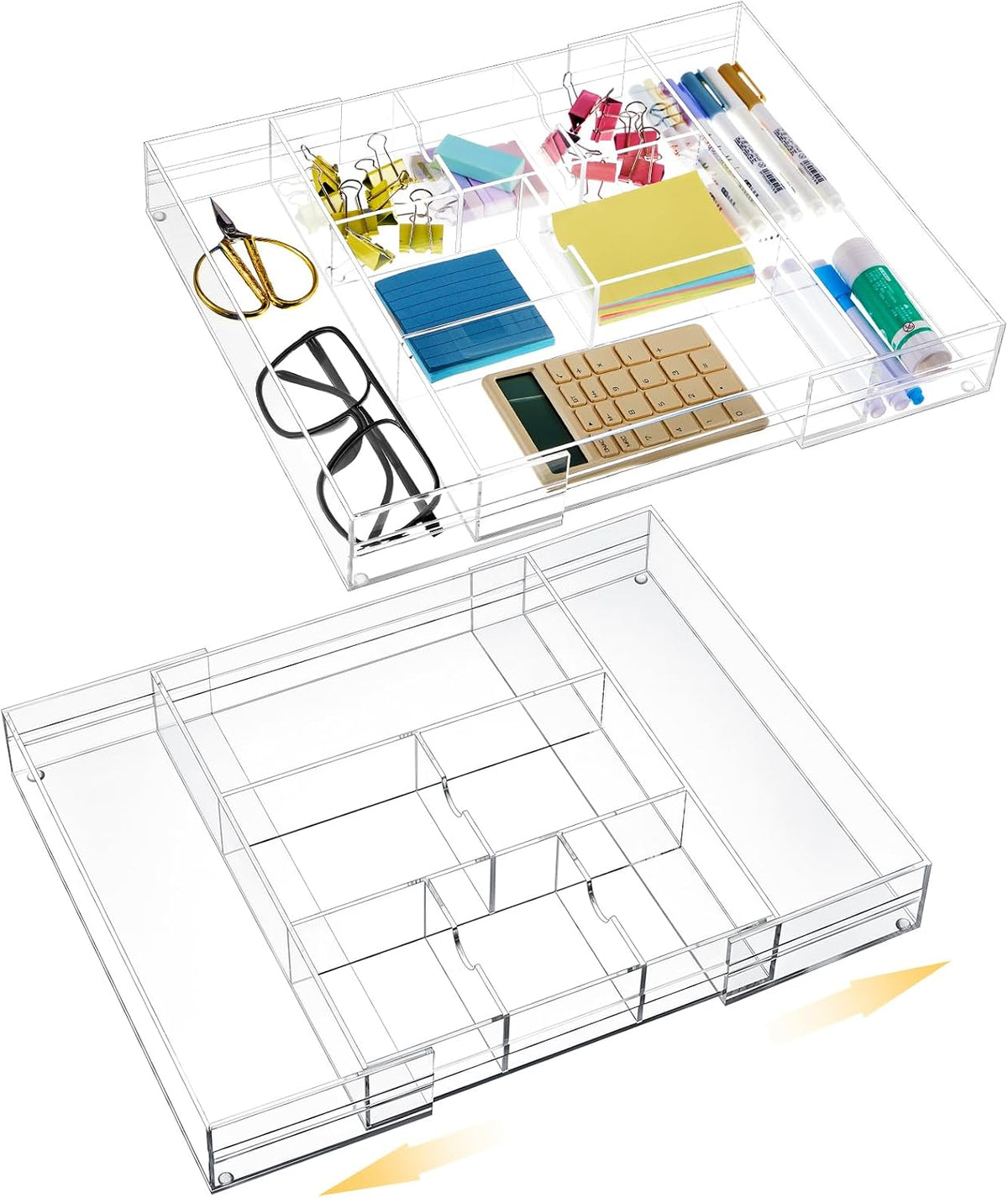 Briwooody 2 Pcs Acrylic Drawer Organizer, 12 x 18 x 2.1'', 8 Compartm...