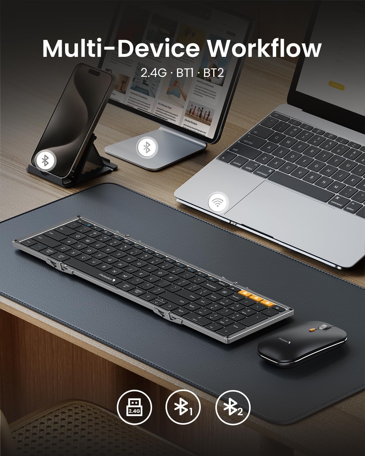 ProtoArc XKM01 Full-Size Foldable Keyboard Mouse Combo for Travel, Gray