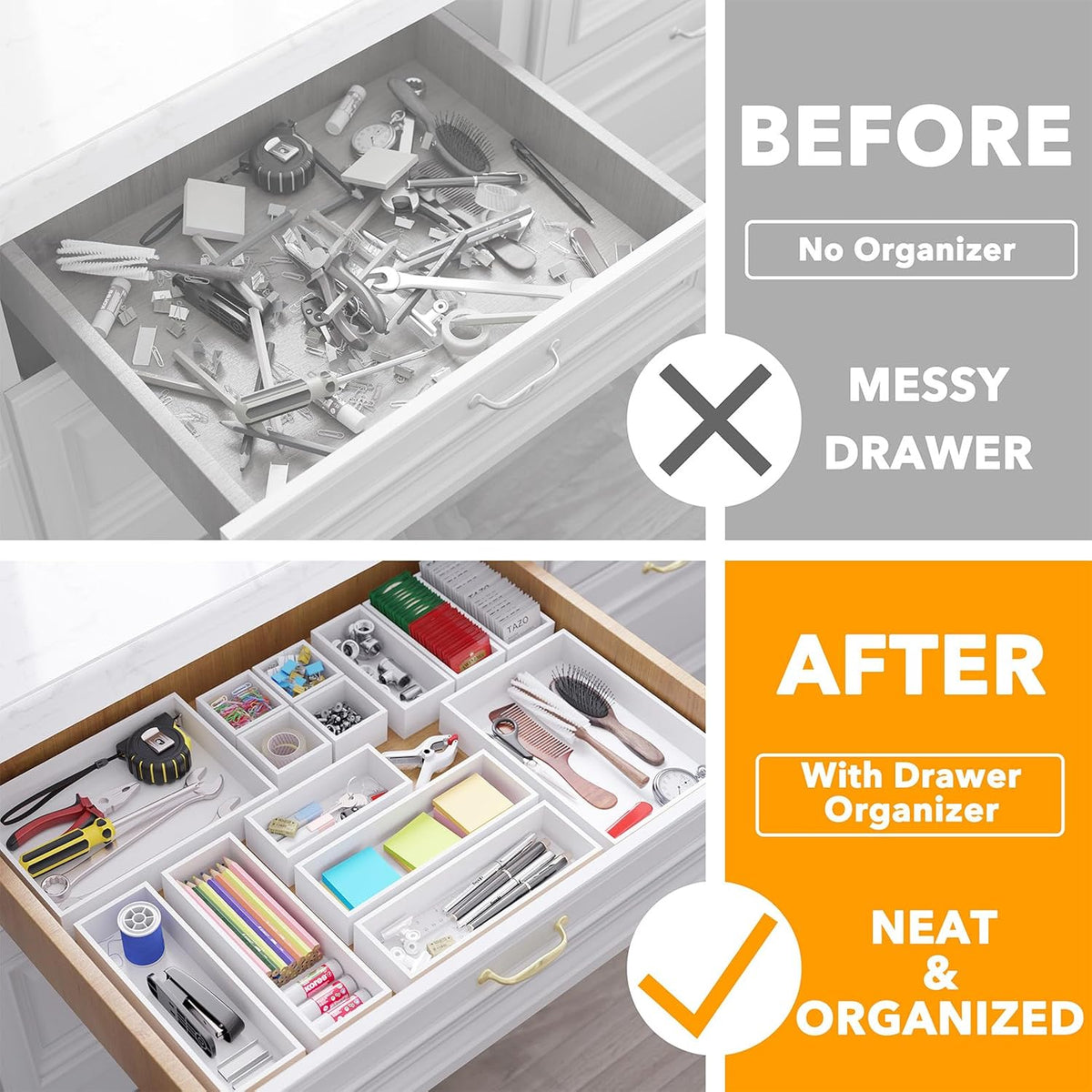 SpaceAid 14-Piece Bamboo Drawer Organizer Storage Boxes Set, Wood Tray Junk D...