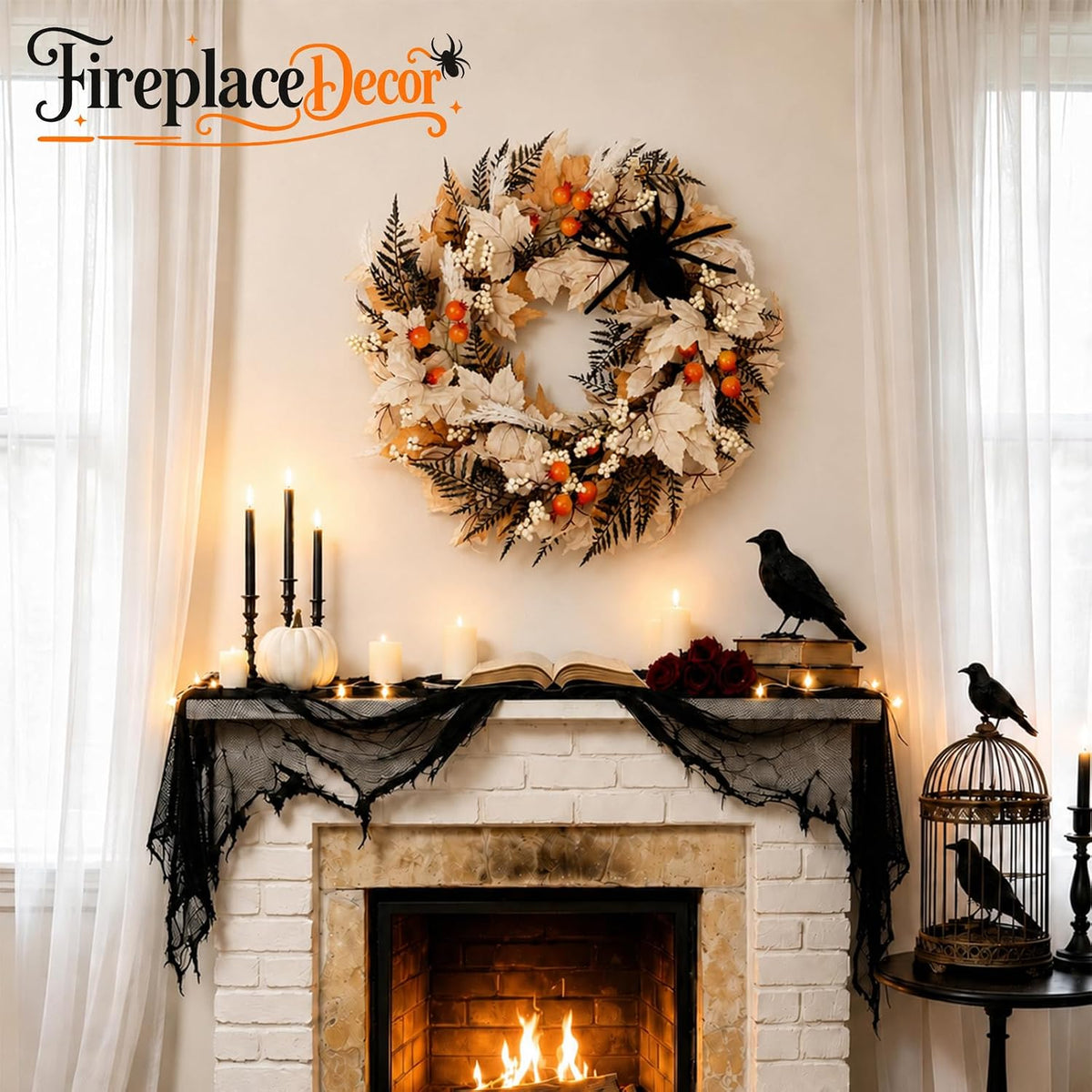 Yangrass 22" Wreath for Front Door with Spider, Fall & Halloween Hom...