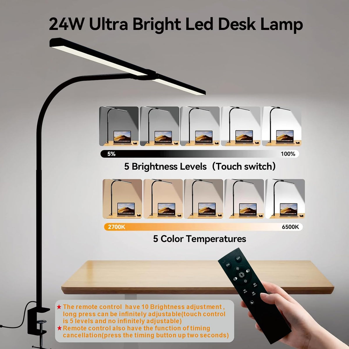 LED Desk Lamp for Home Office, Eye Caring Architect Desk Light with Clamp,50 ...