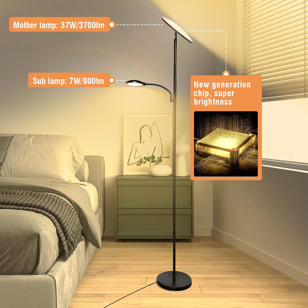 marctronic Floor Lamps for Living Room, 44W/4500LM Super Bright 2 in 1 LED Fl...