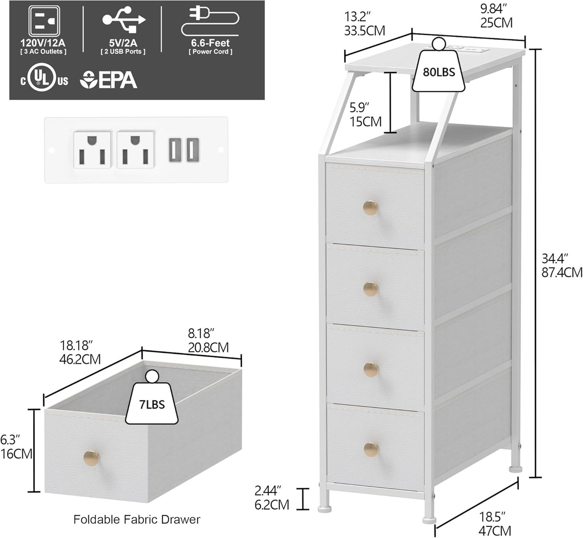 Tohomeor Narrow Dresser Tall Skinny Storage Tower Vertical Slim Chest of Draw...