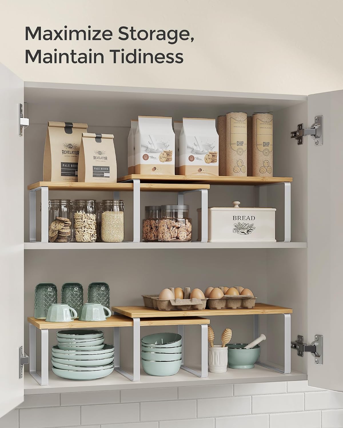 SONGMICS Cabinet Organizer Shelf, Set of 2 Spice Rack, Kitchen Storage