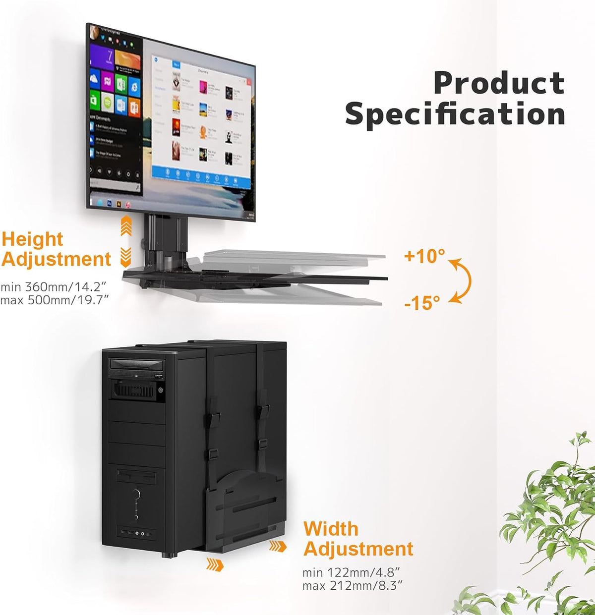 PUTORSEN Monitor and Keyboard Wall Mount with CPU Holder,Fits 32",55 lbs