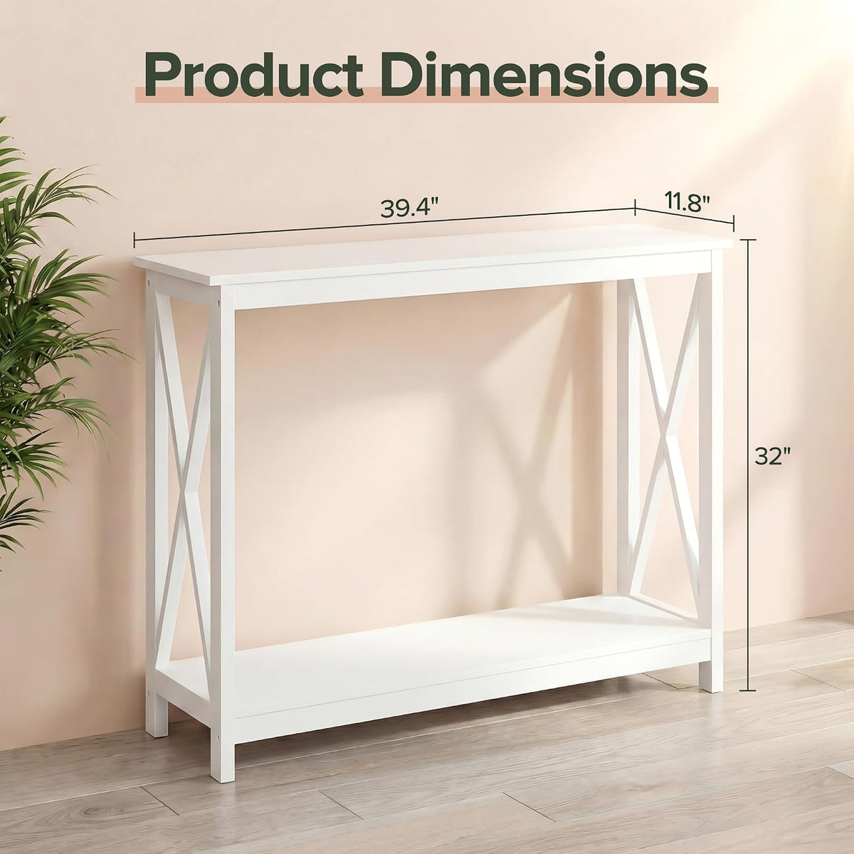 ZenStyle Sofa Side Console Table with 2 Storage Shelves Narrow Accent Table f...