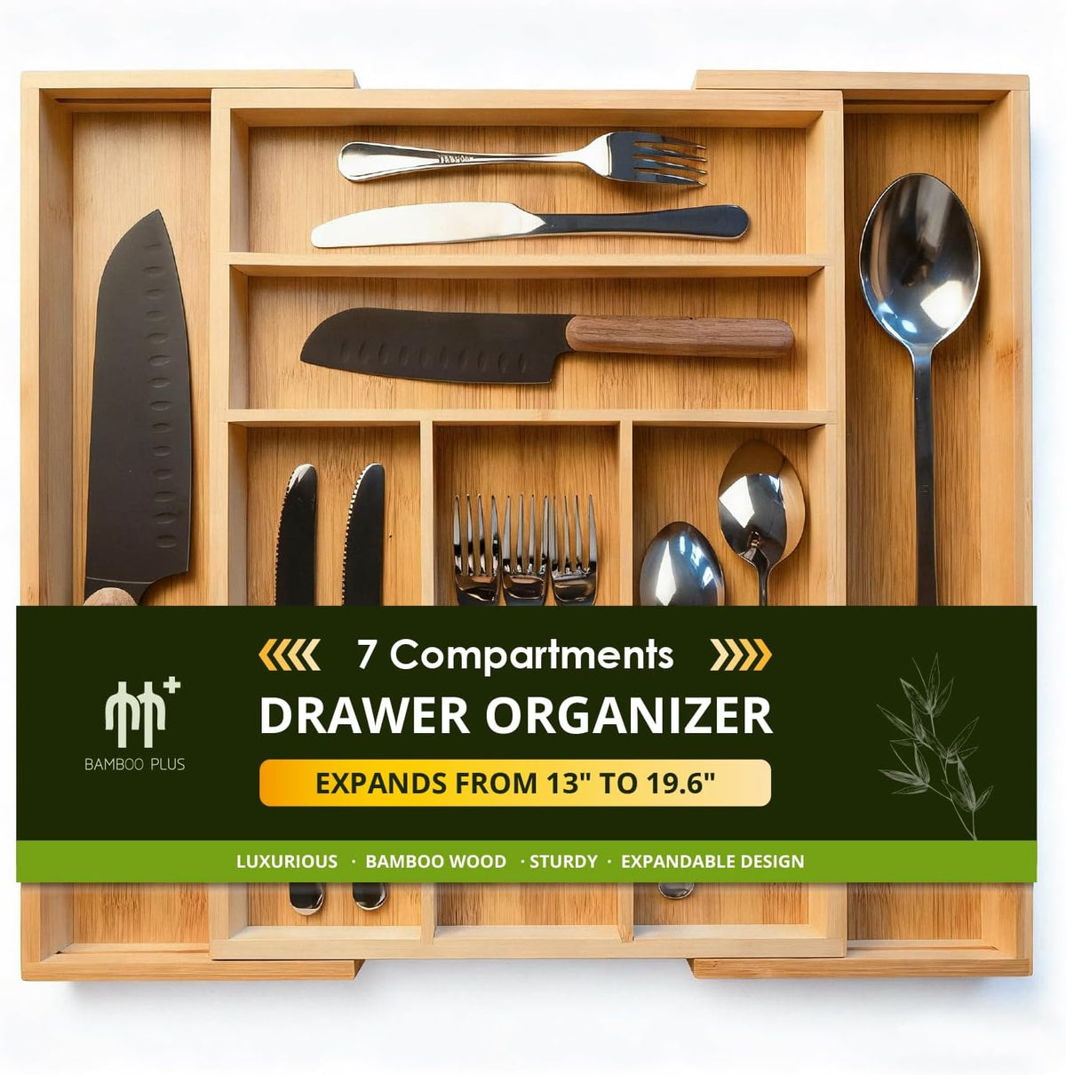 Premium Bamboo Kitchen Drawer Organizer, Perfect for Storing Cutlery, Silverw...