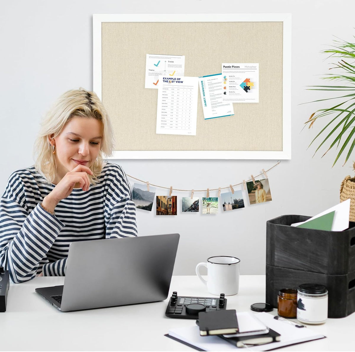 DOLLAR BOSS Double-Sided Bulletin Boards with Linen, 36"x24" Cork B...