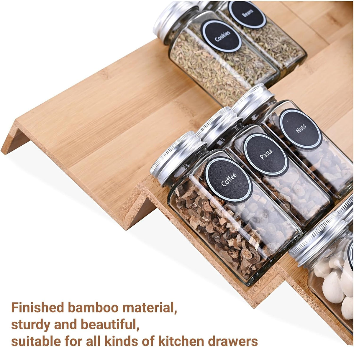 Mulush Bamboo Spice Rack Tray - Spice Drawer Organizer for Kitchen Cabinets S...